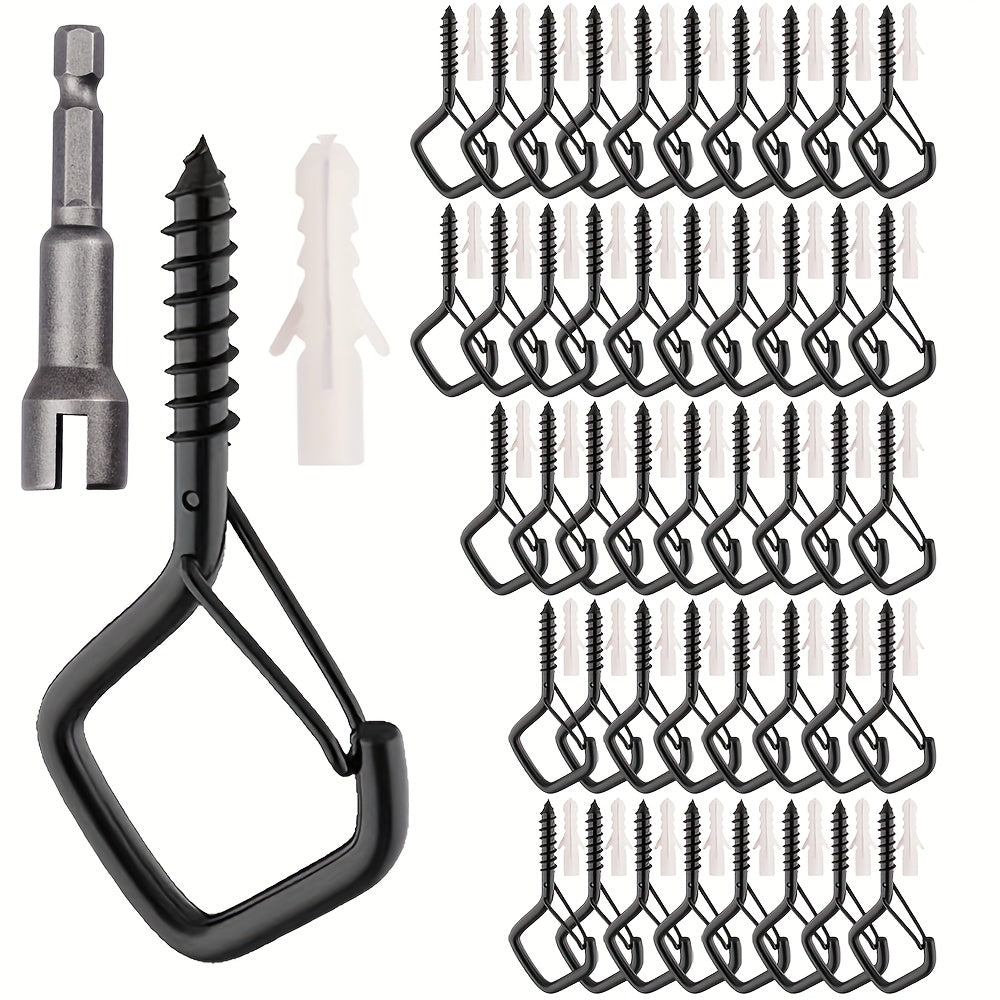 TEMU Hooks For Outdoor String Lights, 46-160 Pack Screw Hooks For Hanging Plants Led Party Lights Garage Wind Chimes, Black Heavy Duty Q Hanger