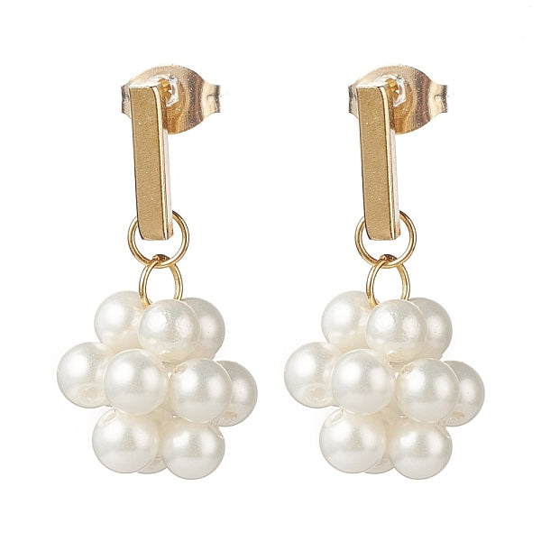 Boucles d'oreilles pendantes en forme de boule tressée avec perles de coquillage