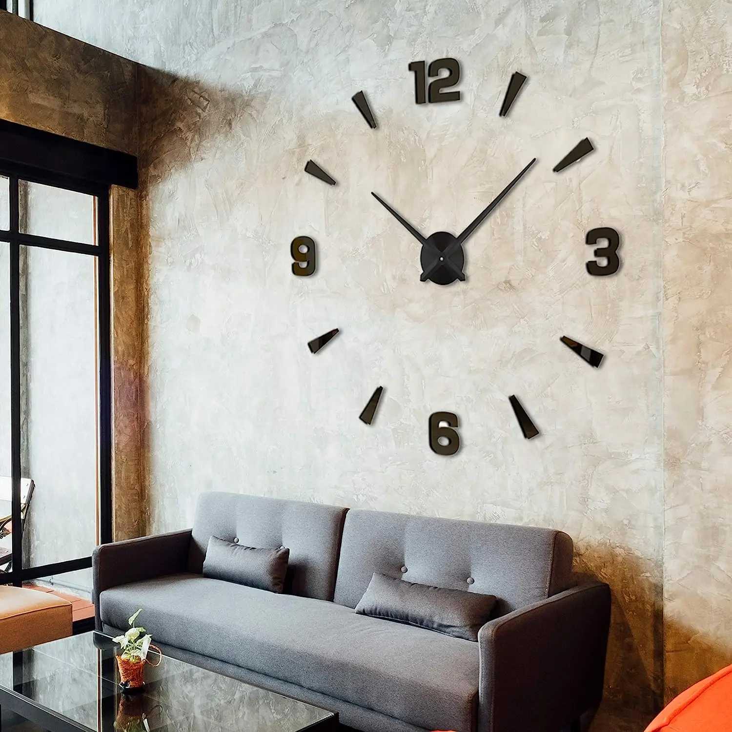 Large 3D DIY wall clock giant acrylic mirror clock frameless clock tower home decoration living room wall decoration W250107