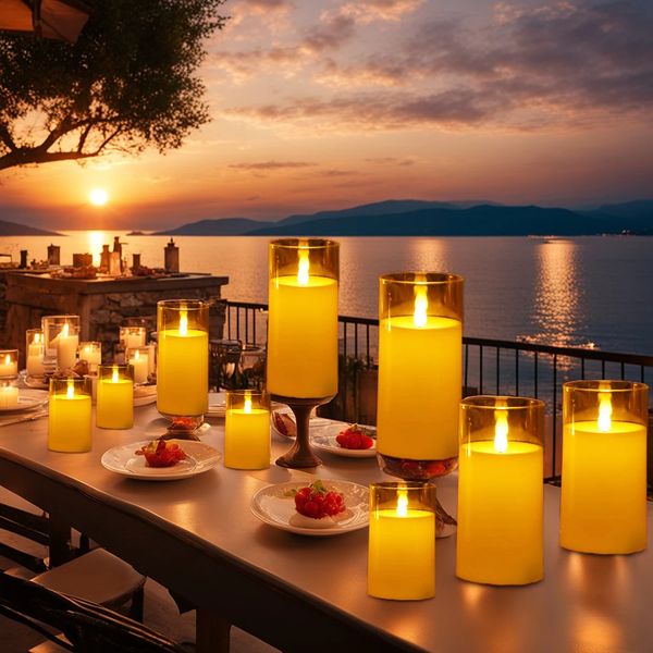 624 Flickering LED candles with batteries flameless pillar acrylic glass tea lamp coffee shop wedding decoration dinner 240905