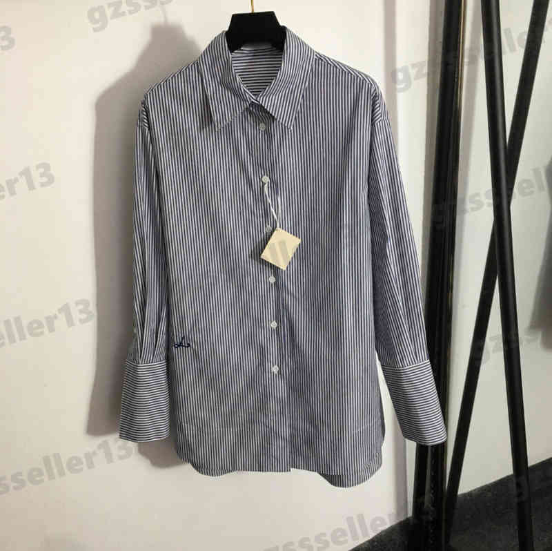Blouses Tops For Womens Loe Embroidered Logo Designer Blouse Brand Blue Striped Easy-Matched Shirt Luxury Women Clothing 0912
