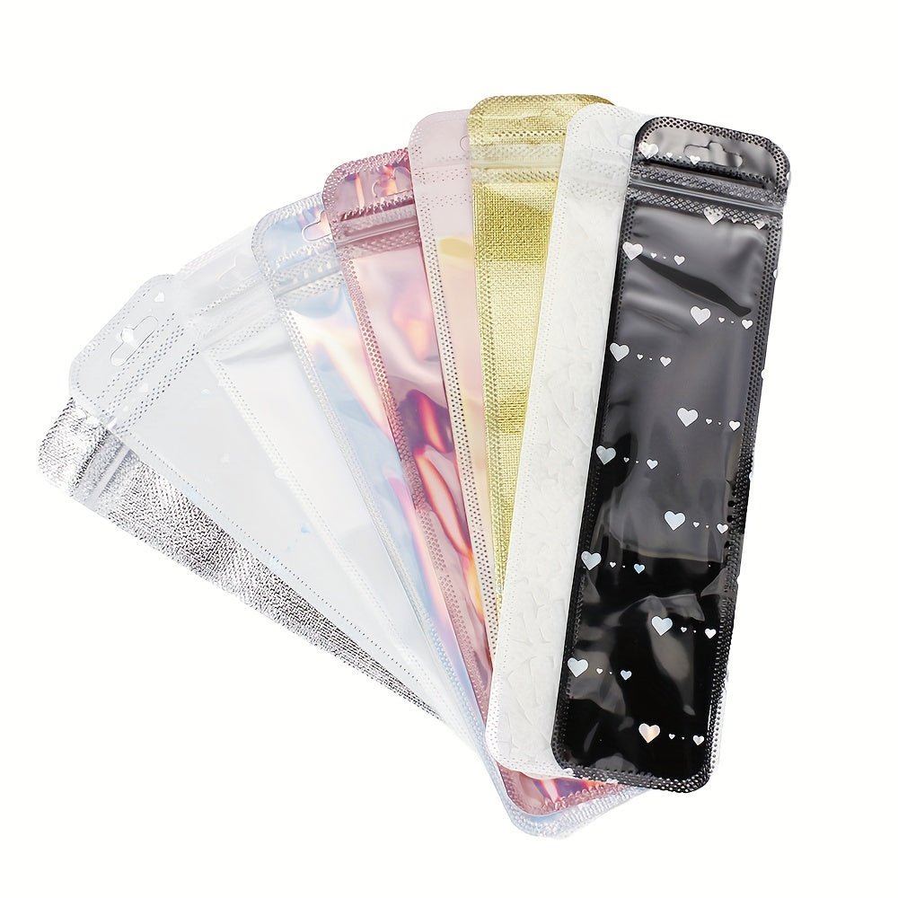 TEMU 50pcs Self Sealing Bag Holographic Bags Clavicular Bag Resealable Zippered Pouches For Brushes Pens & Jewelry - Ideal For Small Businesses