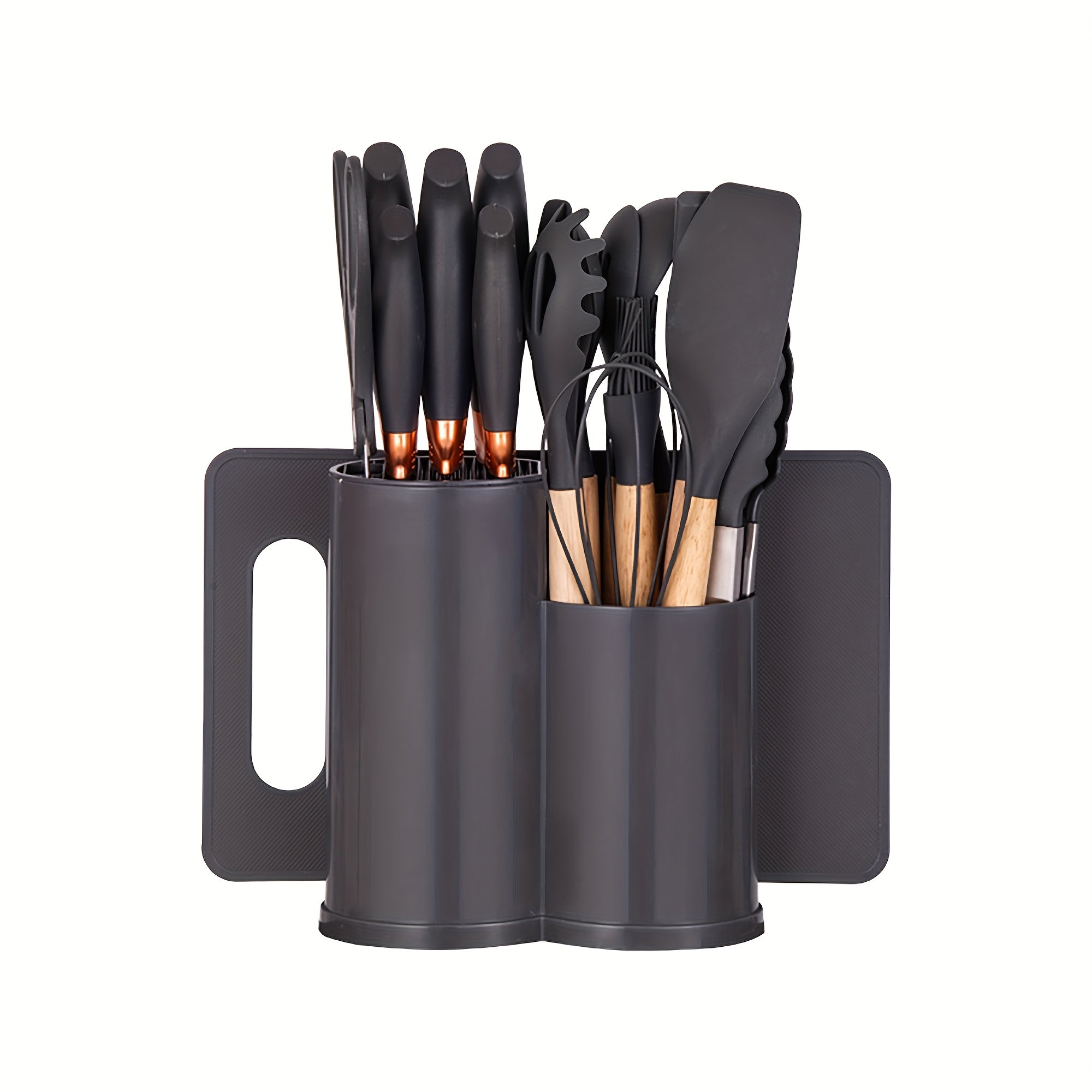 TEMU 19pcs Silicone Kitchenware And Kitchen Knife Set | Heat Resistant Silicone Cutlery With Wooden Handle | Chef Knife | Friendly Tool | And Clean |