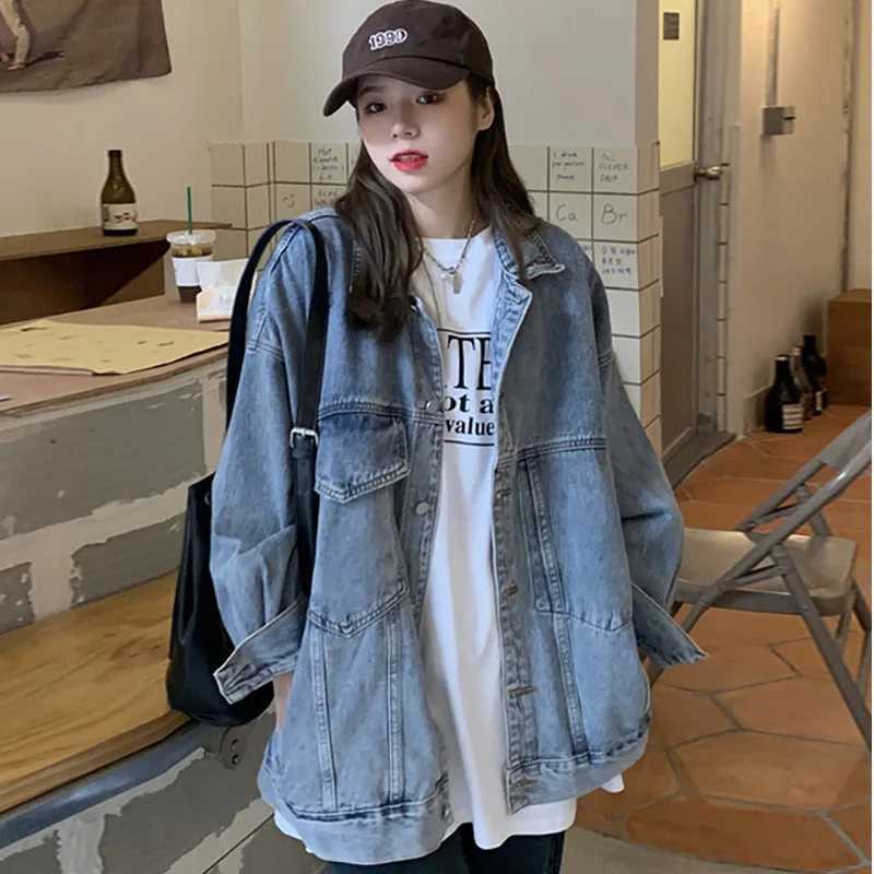 New Korean Denim Jacket Women Autumn Outerwear Oversized Long Sleeve Coat Female Vintage Loose Streetwear Jeans Jackets TopX240920