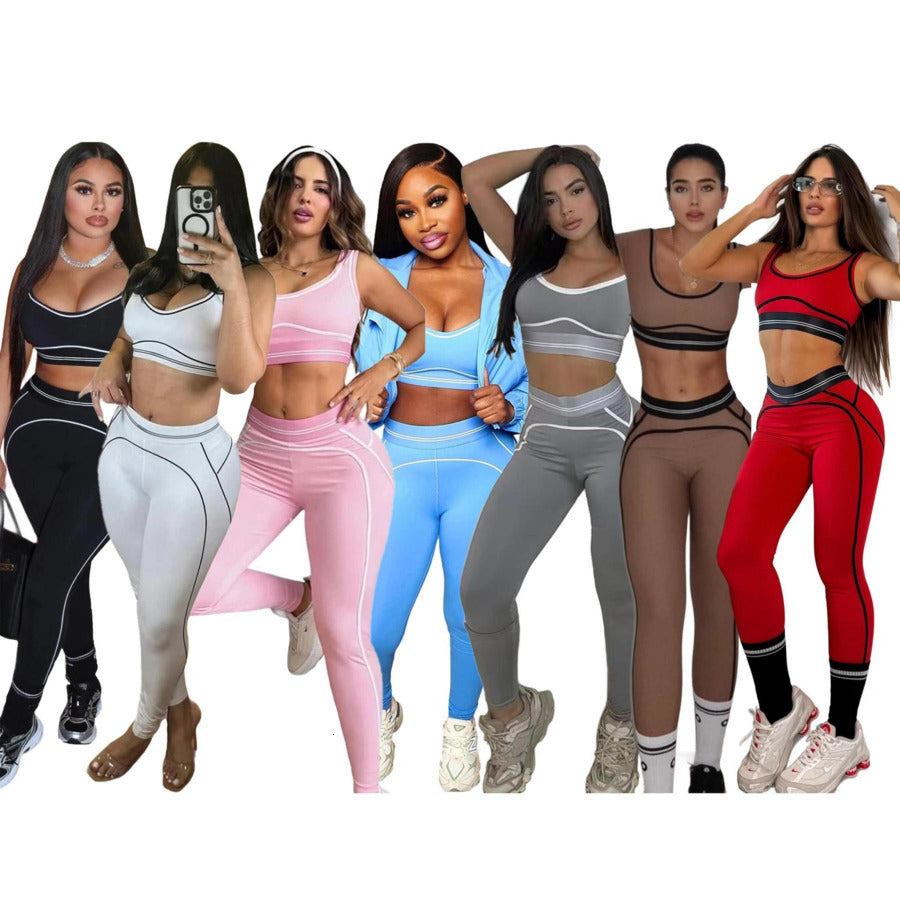 Women Tracksuits Two Pieces Set 2025 New Fashion Yoga Set Gathering Sports Tank Top High Waist Hip Lifting Abdominal Compression Fitness Set 23 Colo