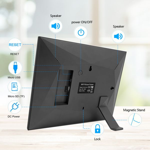 10&quot; Digital Photo Frame Smart WiFi Picture Frame IPS Touch-screen 1280*800 with 32GB Storage APP Control for Family Gift