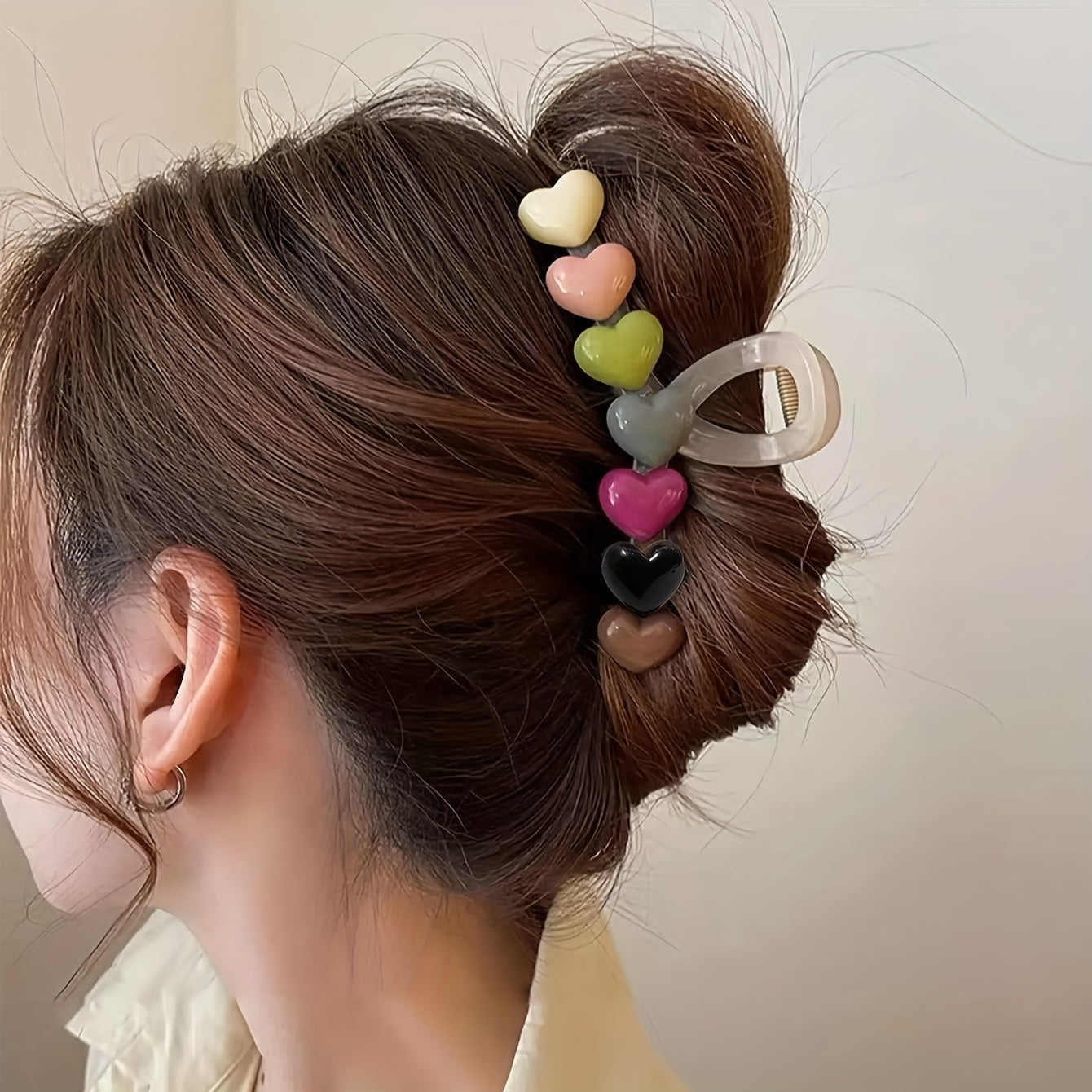 TEMU 1pc Women's Elegant Large Rectangular Hair Clip - Pastel Candy-inspired Mixed Colors, Secure Clip For Updos, Ponytails & Braids, Versatile Hair