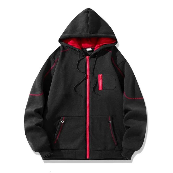 Jaqueta com zíper da moda masculina Spring Autumn Fleece Zip Up Hoodies Color Solor de Capuz Sowardshirts Sports Sportswear 250103