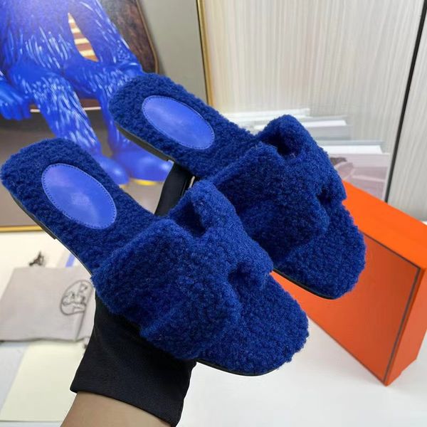 2023Fashion Lamb wool autumn and winter new candy color fashion lamb wool flat fur mop female casual wear flip-flops