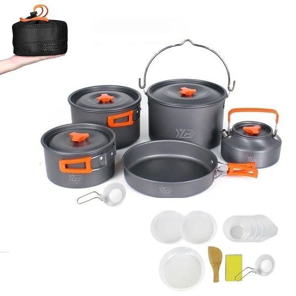 Camping Cookware Set Aluminum 28 Person Portable Outdoor Tableware Cookset Cooking Kit Pan Bowl Kettle Pot Hiking BBQ Picnic 240117