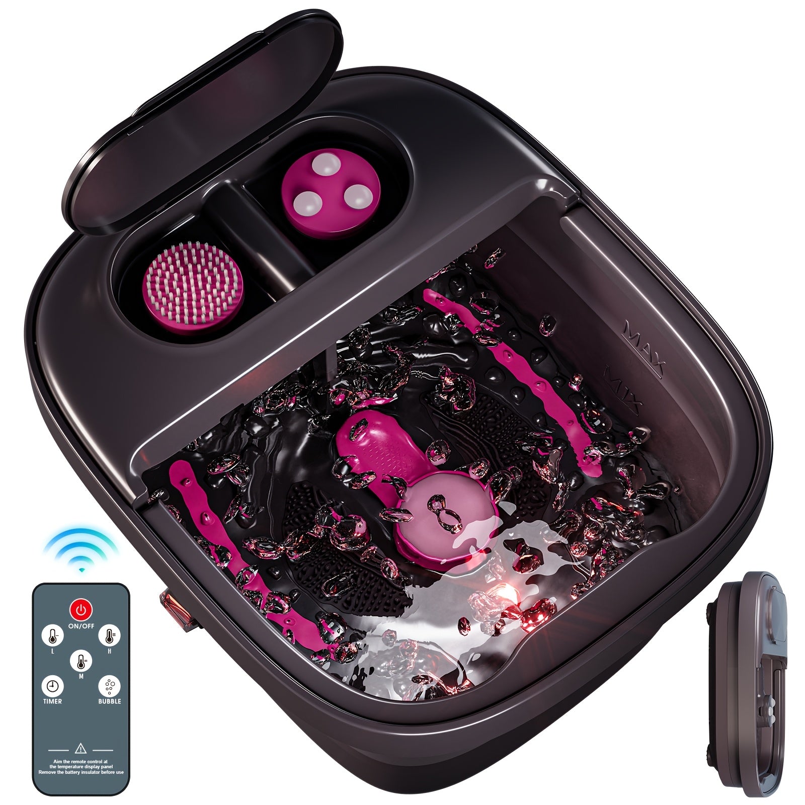 TEMU Remote Temperature Control Collapsible Foot Spa. Foot Bath With Heat, Bubble And Massager, Foot Spa Tub With 3 Pedicure Attachments, Foot Soak