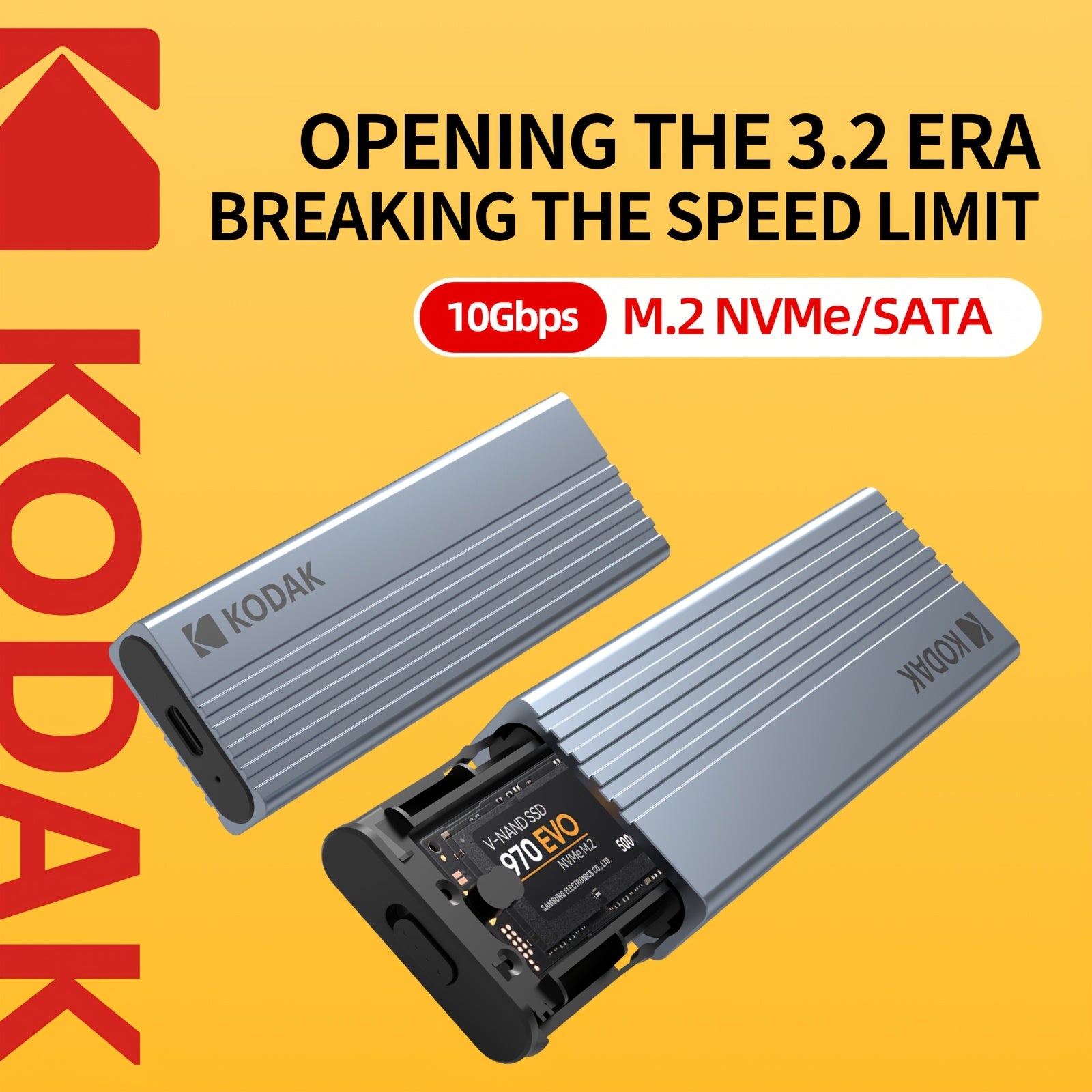 TEMU Kodak M2 Hard Disk Enclosure E020, With Usb 3.2, Type-c Interface And Rtl9210 Chip, 10gb-s Transfer, Supports Hot , Design, Made Of Plastic And