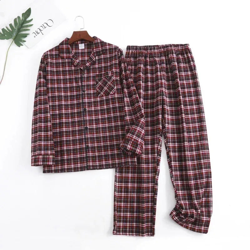 Plaid Multi Colors Warm Cotton Flannel Long-sleeved Trousers Pajamas for Men Autumn and Winter Homewear Sleepwear Sets 240819