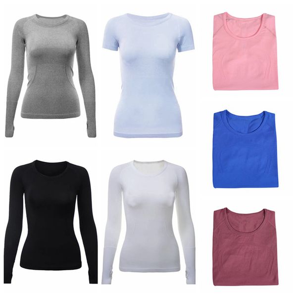 Align Womens Yoga short sleeve Solid Color Nude Sports Shaping Waist Tight Fitness Loose Jogging Sportswear Womens High Quality long sleeve