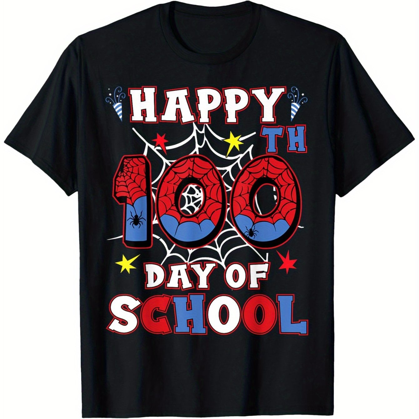 TEMU Happy 100th Day Of School Boys Girls Boys Girls Spider Days T-shirtkids Boys Girls Tops Short Sleeve, Short Sleeve Tee, Tee, Casual Summer Tee,