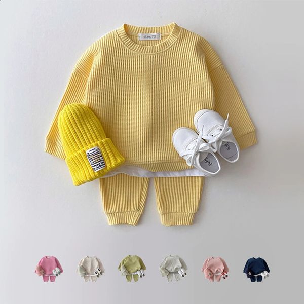 Korea Toddler Baby Clothing Sets For Infant Baby Boys Clothes Set Mock Two-piece Waffle Cotton SweatshirtPants 2pcs Outfit 250206