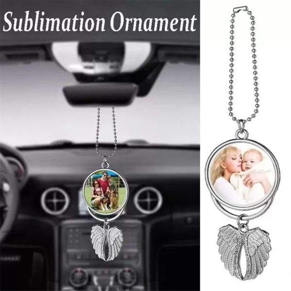 Sublimation Blanks Accessories For Party Favor Angel Wing Necklaces Pendants Car Pendant Rearview Mirror Hanging Charm Ornaments Sea Shippin