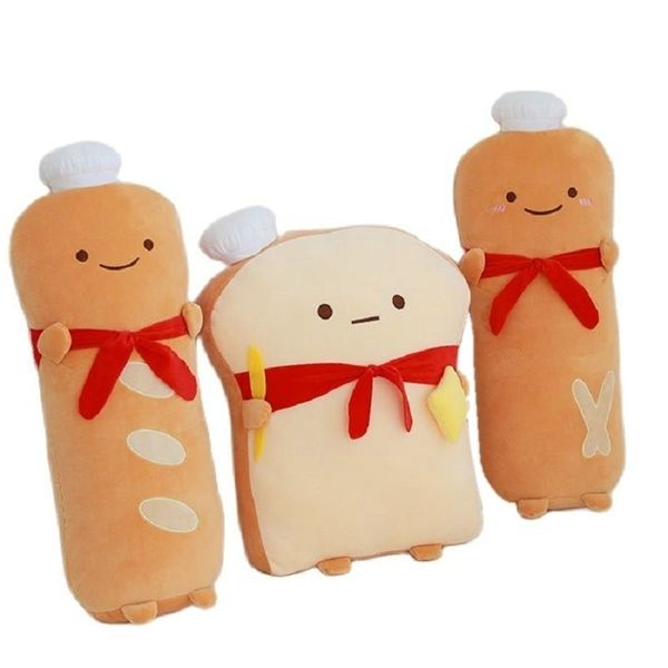 Plush Dolls Cute Mr. Chef Frech Baguette Plush Rectangle Throw Pillow Stuffed Cartoon Food Toy Lady Toast Bread Hug Pillow Bed Decor Cushion