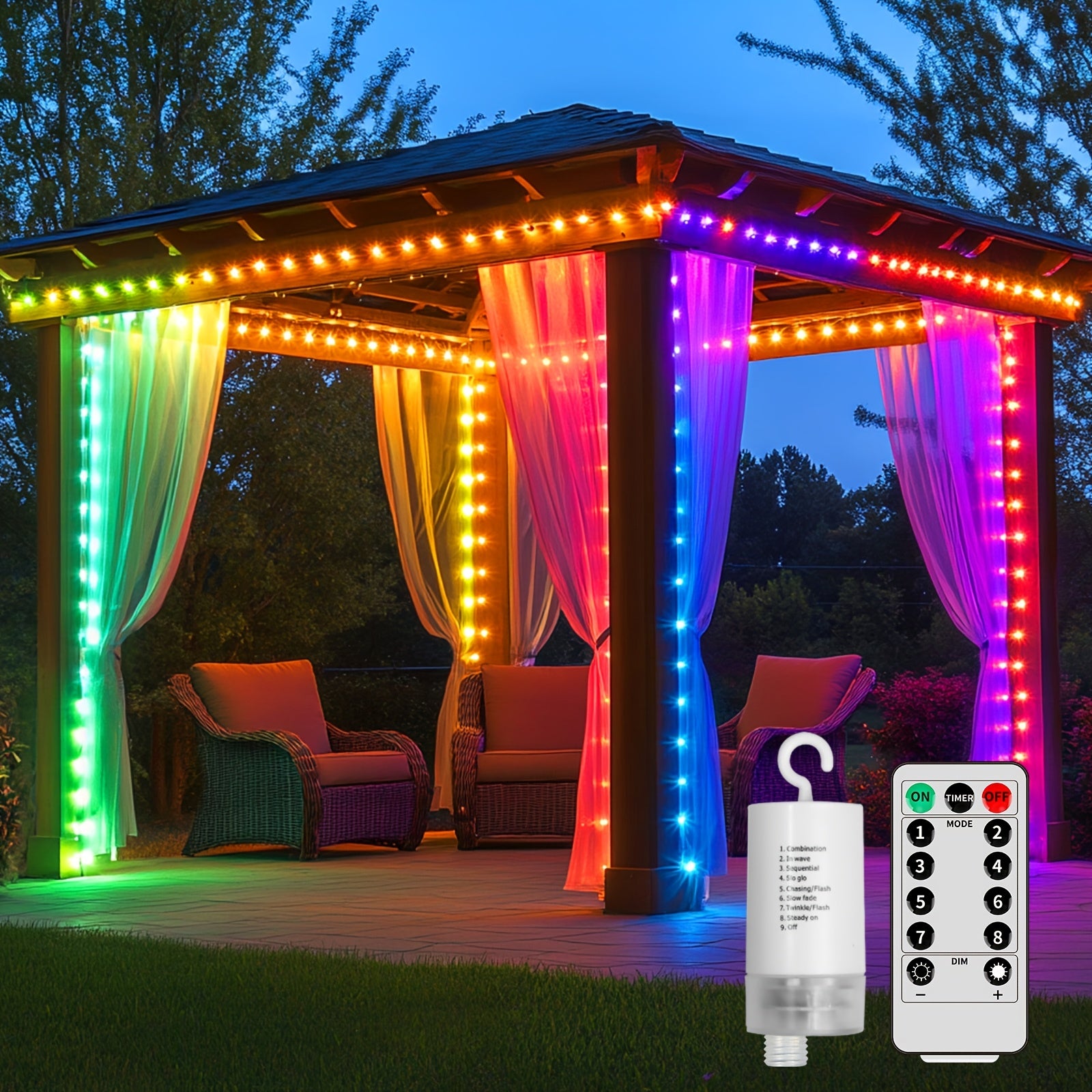 TEMU Upgraded 330led Curtain Lights Battery Powered Outdoor, 10ft X 10ft Flashing Hanging Waterfall Lights With Remote Control 8 Dimmable String