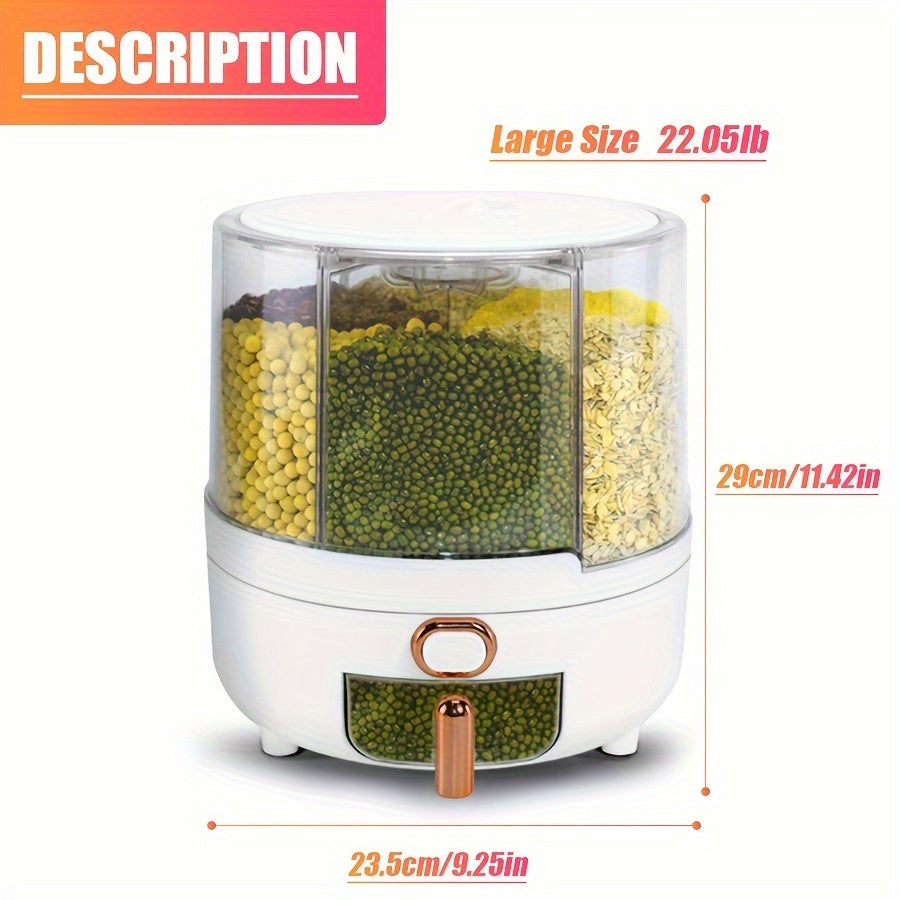 TEMU Rotating Grain Storage Container - Large Capacity Airtight Food Dispenser With Transparent Window, Moisture-proof & Design, Durable Plastic