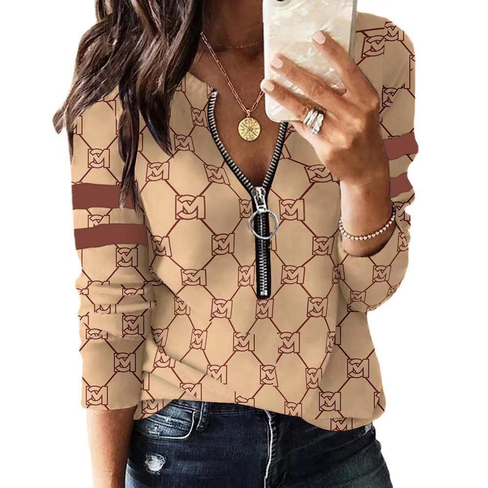 womens tops women designer clothes Womens T-Shirt temperament All-Match Stand Collar Neck shirt Ice silk Small Shirt Was Thin Jacquard Knitted Top T