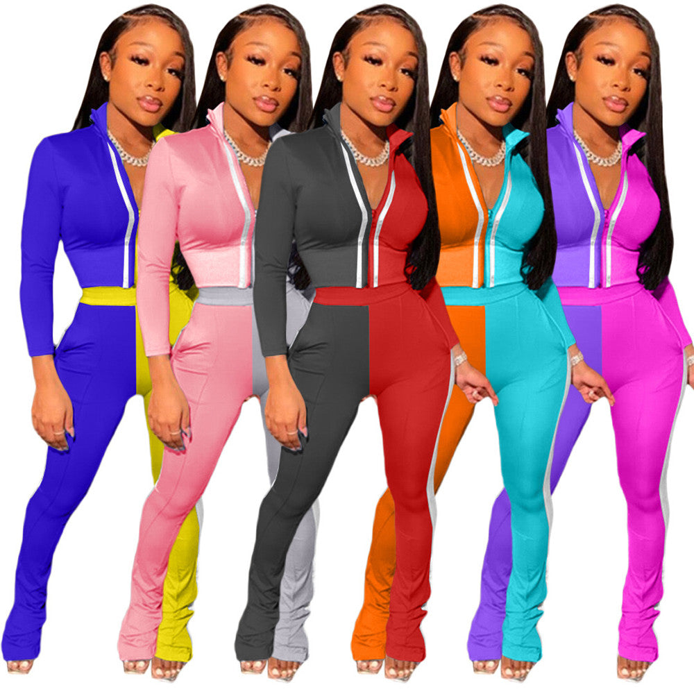 Women Tracksuits Fall Winter Outfits 2XL Long Sleeve Jacket and Pants Casual Patchwork Sportswear Outwork Sweatsuits Outdoor Jogger Suits Clothing 8