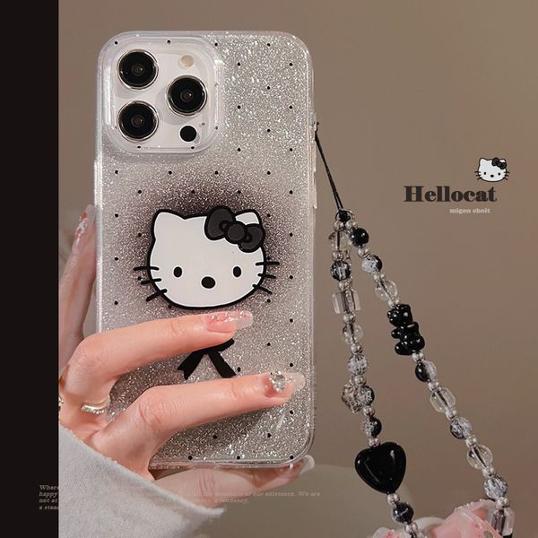 ddmygifts Ins Cute Black and White Cat Suitable for 15 Phone Case 14 Hanging Chain 13 Pro Max Flash Powder 11 Soft A