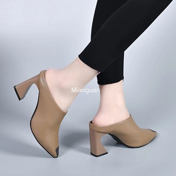 Women&#039;s Summer High Heel Sandals - Classic PU Leather Slides Pumps, Black 4