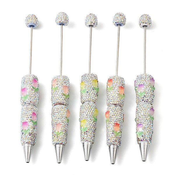 Polymer Clay Rhinestone and Tulip Resin Beadable Pen