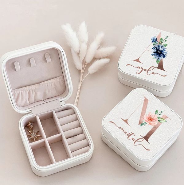 Gift Wrap Personalized Custom Jewelry Box Ring Boxes Travel Girls Jewellery Case Letter with Name Bridesmaid Proposal Birthday Mother 230228