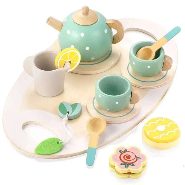 Afternoon Wooden Tea Set Toys For Girls Boys Toddlers Food Pretend Play Simulation Kitchen Wood Cup Kids
