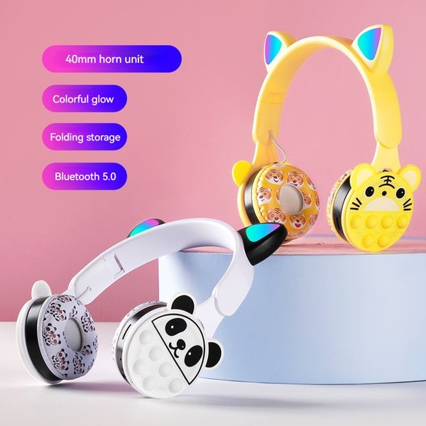 Cartoon Children&#039;s Bluetooth Earphones Panda Cute Colorful Bubble Finger Pressure Reducing Wireless Headphones