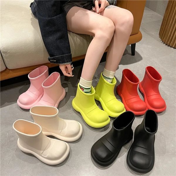 Internet Candy Colorful Outdoor Rain Boots Womens Non slip Waterproof Platform Short Martin Boots for Students 241108