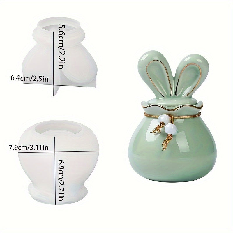 TEMU 3d Bunny Ear Lid Storage Jar Candle Holder Silicone Mold - Epoxy Resin Casting Mold For Diy Crafts, Candy, Jewelry, Miniature Accessories Making