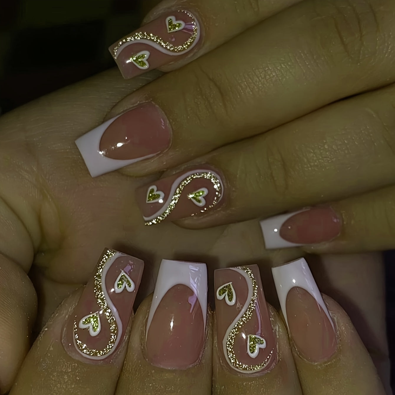 TEMU 24pcs Set Removable Wearable French Manicure Ballet Nails With And Glossy Finish - Mixed , Medium Length Fake Nails