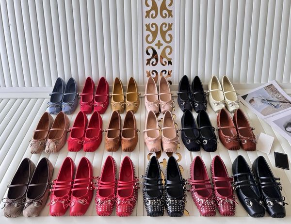 Designer Ballet Flats Woman Dress Shoes Ballet Flat Leather Loafers Fashion Cowhide Velvet bowknot Flat Shoes Dance Wedding Party Ballet