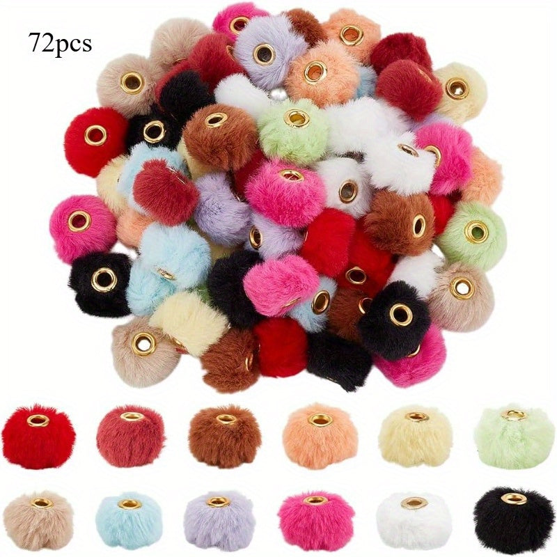 TEMU 72pcs 12 Colors Fluffy Beads 20 Mm Funny Beads Pen Decorations Beads Cute Plush Ball Beaded For Pens Beadable Keychains Diy Craft Jewellery