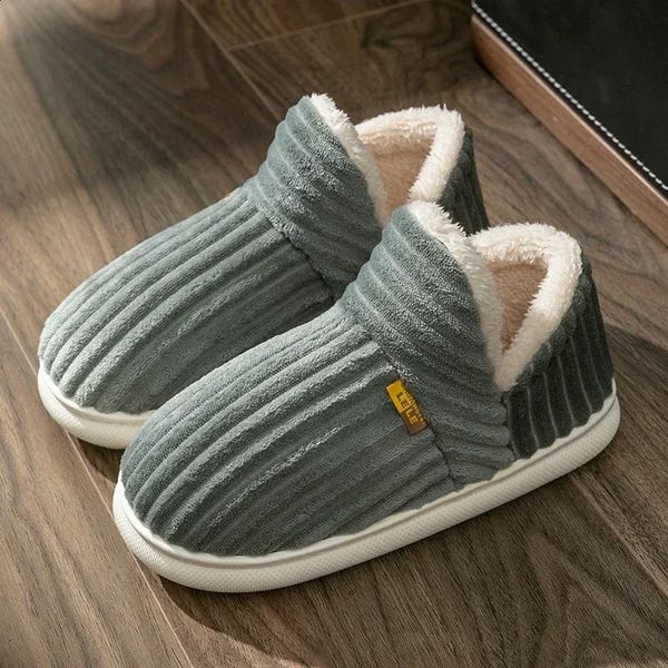 Winter Couple Style Simple Stripes Wrap Heels Plush Slippers Male Nonslip Soft Warm Flip Flops Men Home Casual Cotton Shoes 241119