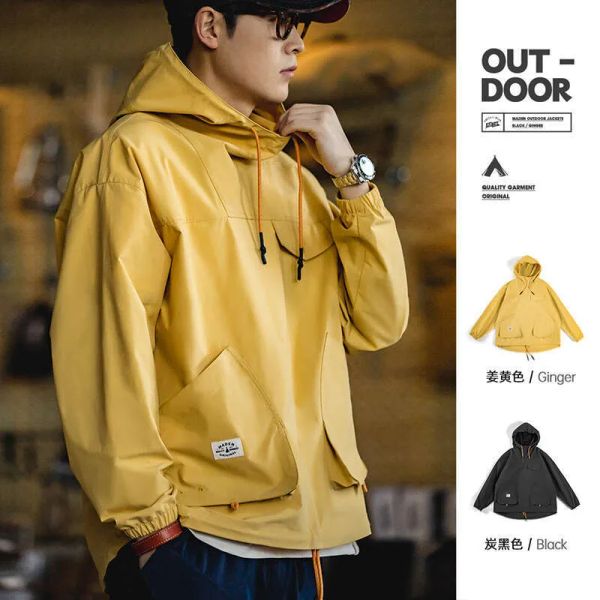 Maden Mountain Outdoor Multi-pocket Hooded Men&#039;s Jackets Spring Oversize Windbreak Parka Ginger Climbing Outerwear Track Jacket