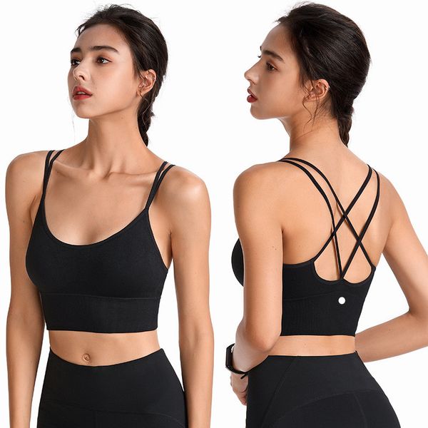 2025--Womens Shockproof Cross Straps Bra Yoga Outfit Running Gym Sport Tank Top Free Push Up Workout Fitness Crop Tops sports bra