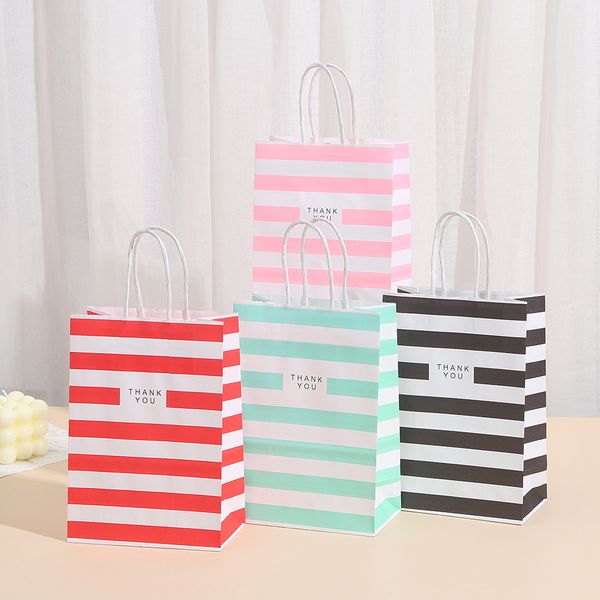 Small gift Wrap paper bag with handles bow Ribbon stripe handbag Cookies candy Festival gifts Wrappackaging bags Jewelry birthday Wedding pa