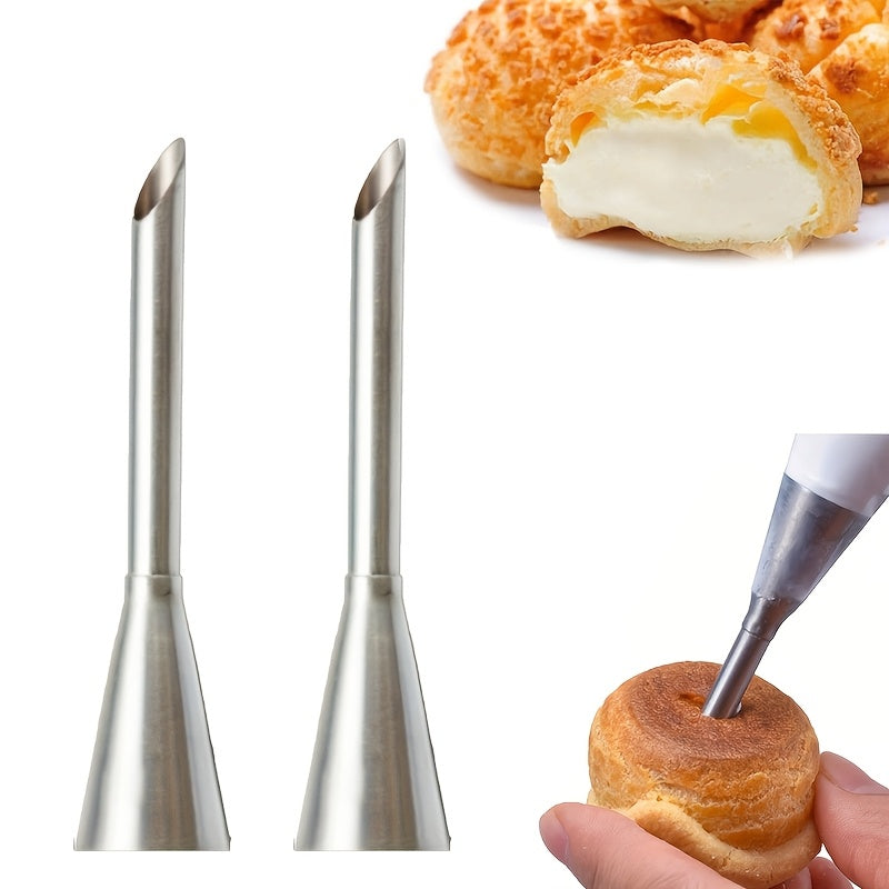TEMU 2-pack Stainless Steel Piping Nozzles, Long Puff Tip, For Baking, Pastry Nozzle For Cookie, Dessert, Cake Decoration, Professional Baking Tools