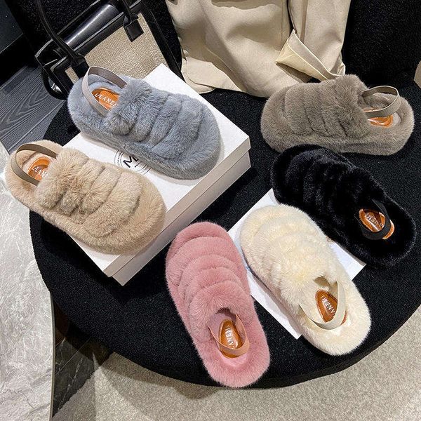Spot wholesale Ladies Sandal Low Pantoufles Femmes Hiver Women Fancy Slippers Girls Heel Plush Sandals