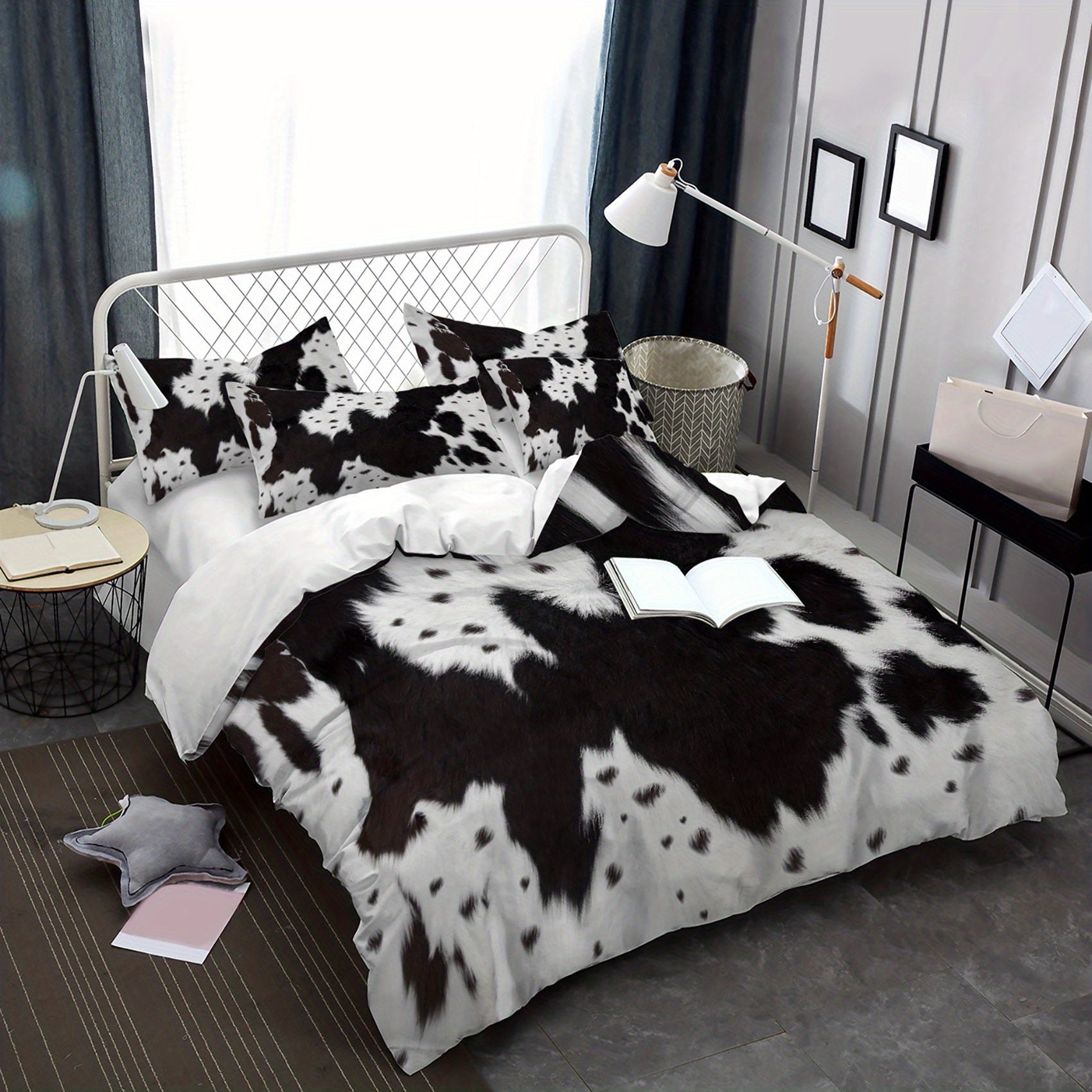 TEMU Black And Print Yak Hair Bedding Set, Washable Ultra- Duvet Cover, Soft And Comfortable Duvet, Two- Three-piece Set