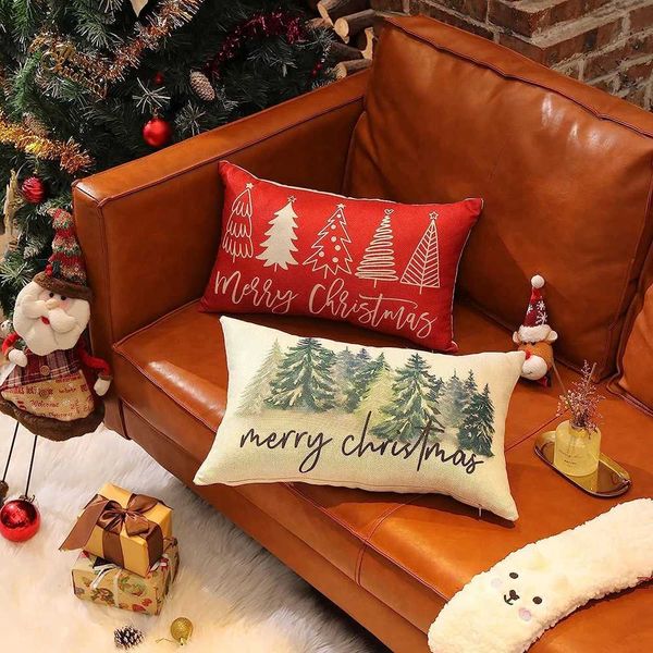 Pillow Case 2023 Christmas Decorative Cover Linen Throw case Christmas Decorations Home Decor 30x50cm Cushion Cover For SofaC241109