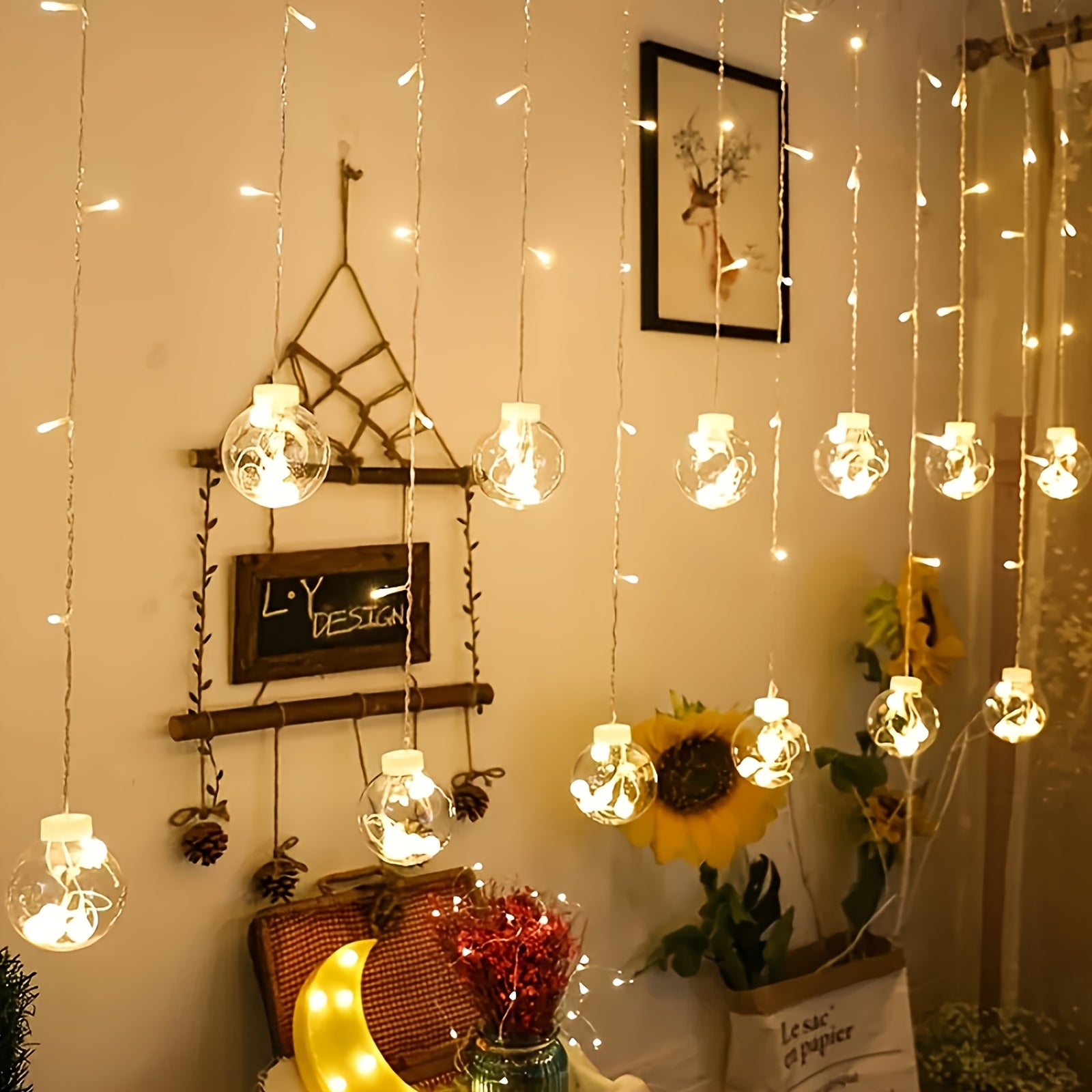 TEMU Warm White Wishing Ball Curtain Lights, Retro Edison Led Bulb Style Usb Powered With Remote Control Display Suitable For Valentine's Day Wedding