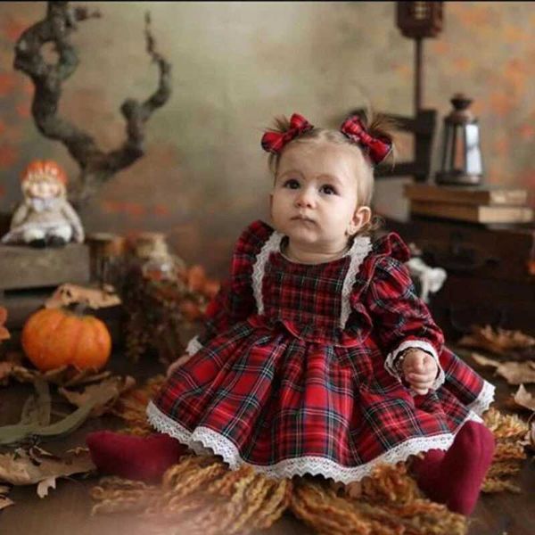 Girl&#039;s Dresses 1-6Y Christmas girl red dress toddler baby girl lace ruffled Tutu party dress plain Christmas clothing childrens clothin