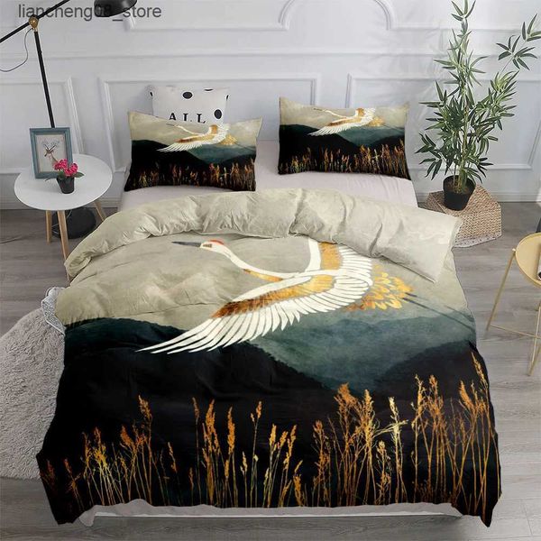 Bedding sets Japanese Crane Duvet Cover Set King Queen Double Full Twin Single Size Bed Linen Set L240910