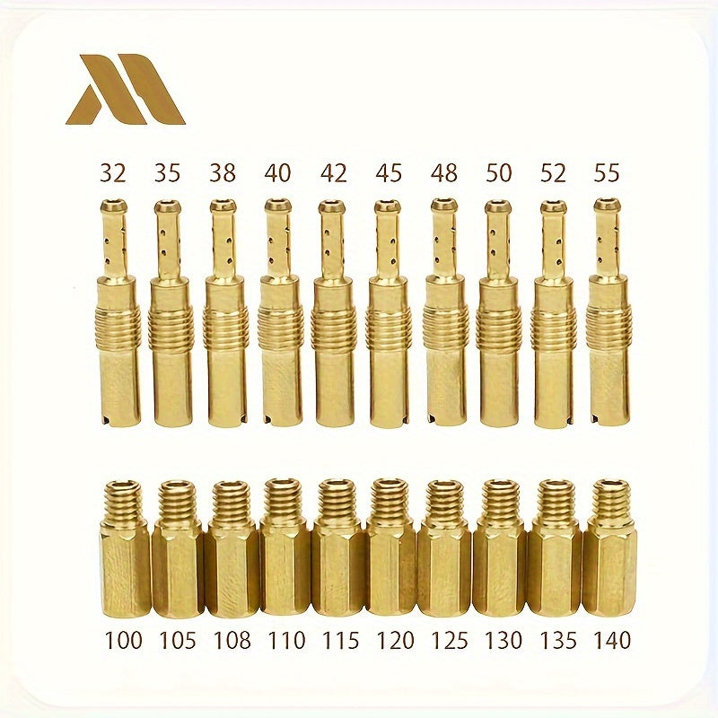 TEMU 20pcs Motorcycle Carburetor Jet Kit - Pwk 100-140 & 32-55 Main & Secondary Nozzles For Off-road Bikes, Copper Construction
