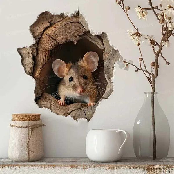 Mouse Peeking Out From Mouse Hole Decal-Rustic Mouse Hole Wall Sticker Home Decor-Kids Room Nursery Mouse Sticker M838XJ241016